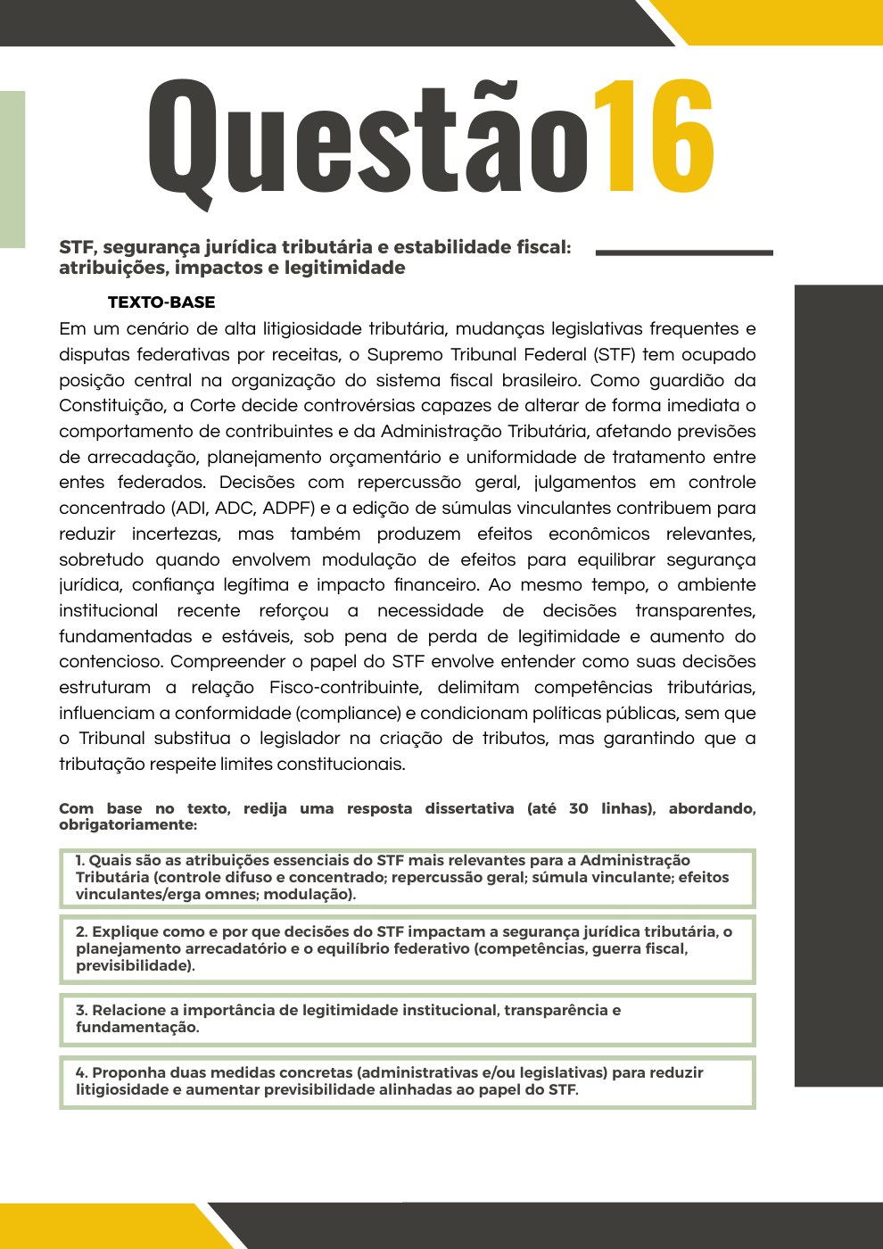 Primeira página original do PDF da questão 16: STF, segurança jurídica e estabilidade fiscal