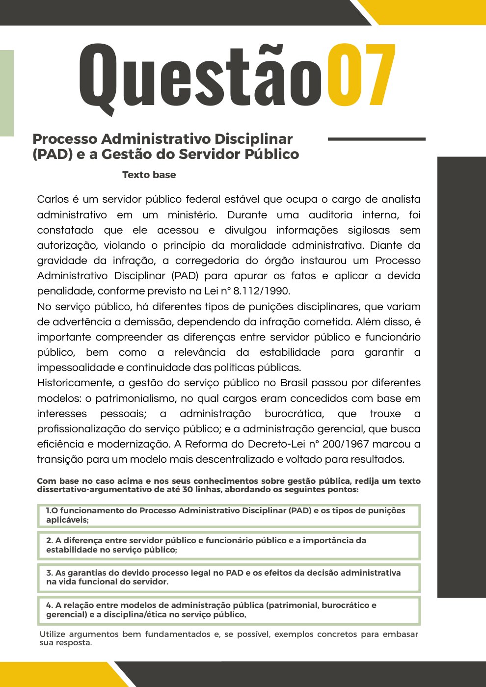 Primeira página original do PDF da questão 07: PAD e gestão do servidor público